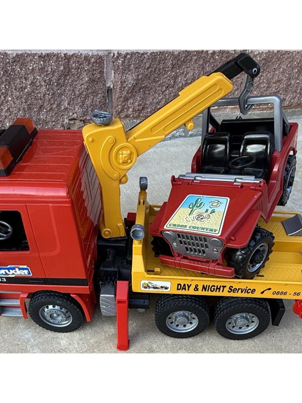 BRUDER Mercedes Day & Night Service Wrecker Tow Truck With 1993 Bruder Jeep!
